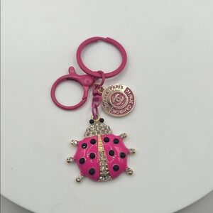 869. Pink Ladybug Keychain with Gold Accents and Designer Charm
